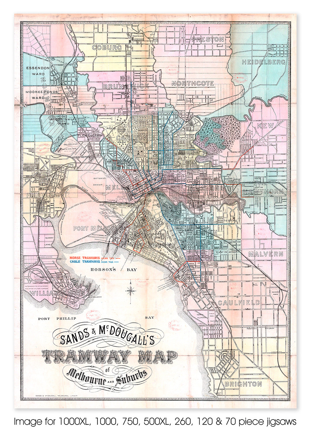 Sands & McDougall's Tramway Map of Melbourne and Suburb, circa 1880's