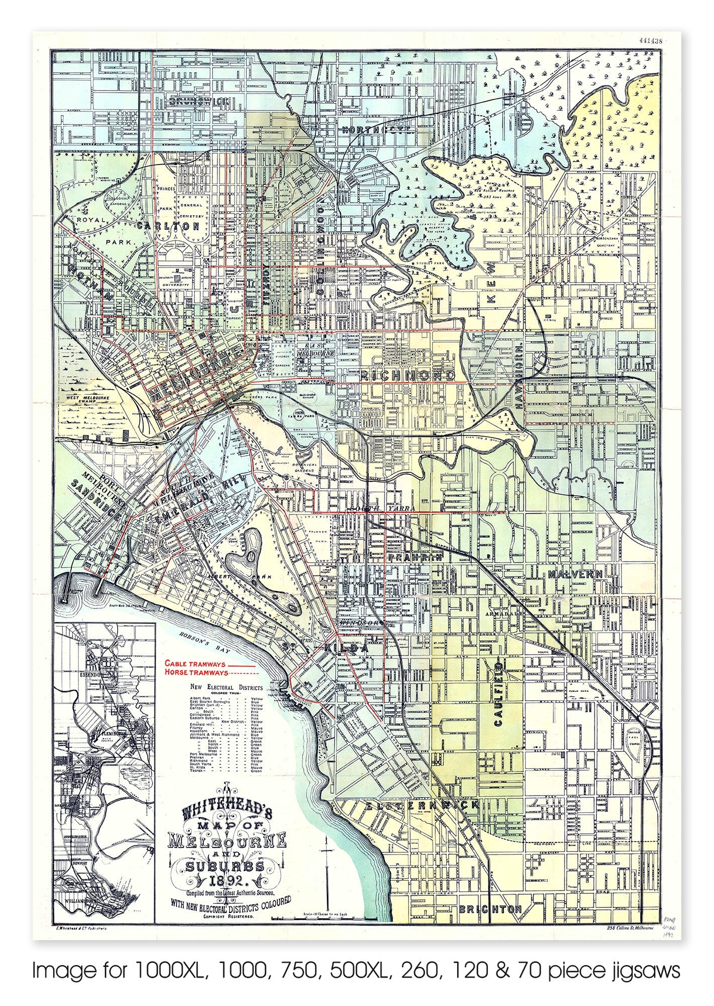 Whitehead's Map of Melbourne & Suburbs - 1892